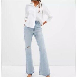 Gap 70’s Flare Jeans Women’s 14/32R Light Wash Distressed High Rise Stretch Bell